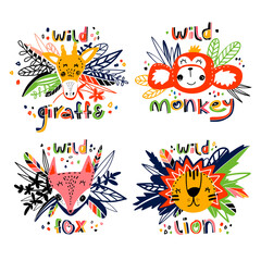 Fototapeta na wymiar Colorful set of wild animals