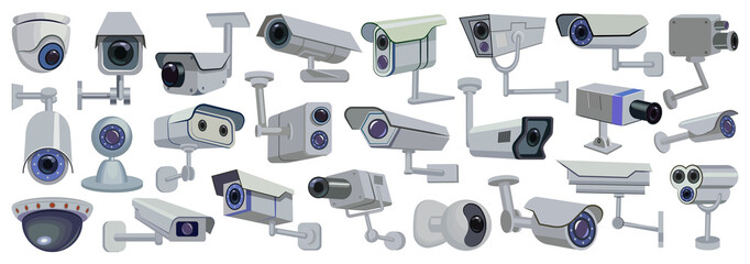 Video camera vector cartoon set icon. Vector illustration control of surveillance on white background . Isolated cartoon set icon video camera.