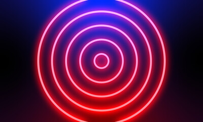 Abstract red neon light circles background.