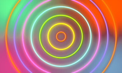Abstract colorful neon light circles background.