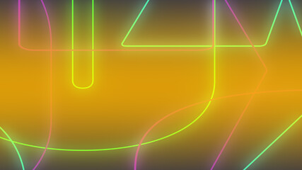 Abstract dark yellow pink and green neon light gradient background.3d render illustration.