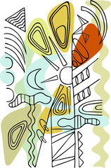 abstract forms of the sun, moon and clouds