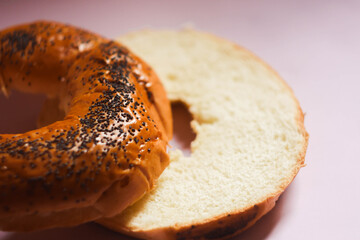 Bagel with poppy seeds. Bakery concept. 