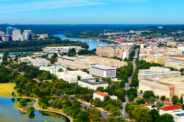 It's Aerial Washigton view from the Washington Monument, an obelisk on the National Mall in...
