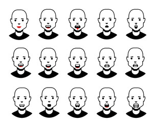 Flat line black avatar icons collection of people avatars for social network, social media.