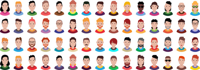People icons set avatar profile diverse faces (use for social network)