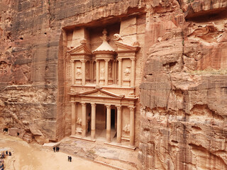 Aereal shot of the treasury in Petra, Jordan (Al-Khazneh).