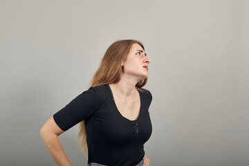 Kidney inflammation, suffering from backache, incorrect posture, scoliosis, pain relief, touch back...