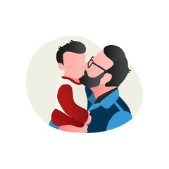 Vector graphic illustration of father kissing his child, perfect for the concept of Father's day