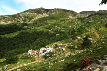 Fototapeta na wymiar Alpe Cavanna, group of small huts for sheep farming