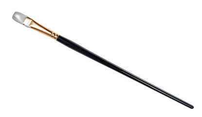 flat paint brush with silver colored tip and black handle isolated on white background