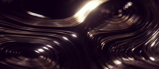 3d render of abstract swirly reflective metal wire, panoramic