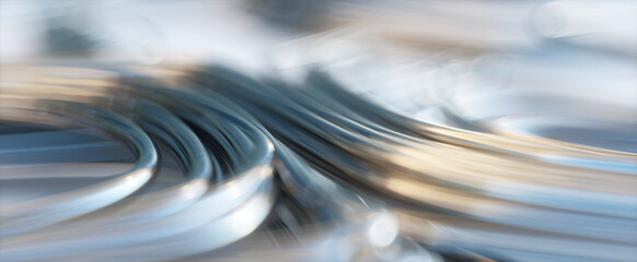 3d render of abstract reflective metal wire, shallow depth of field, panoramic