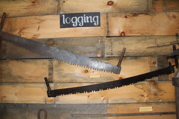 old antique logging saws
