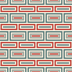Repeated rectangular blocks background. Bricks motif. Retro colors seamless pattern with simple geometric ornament.