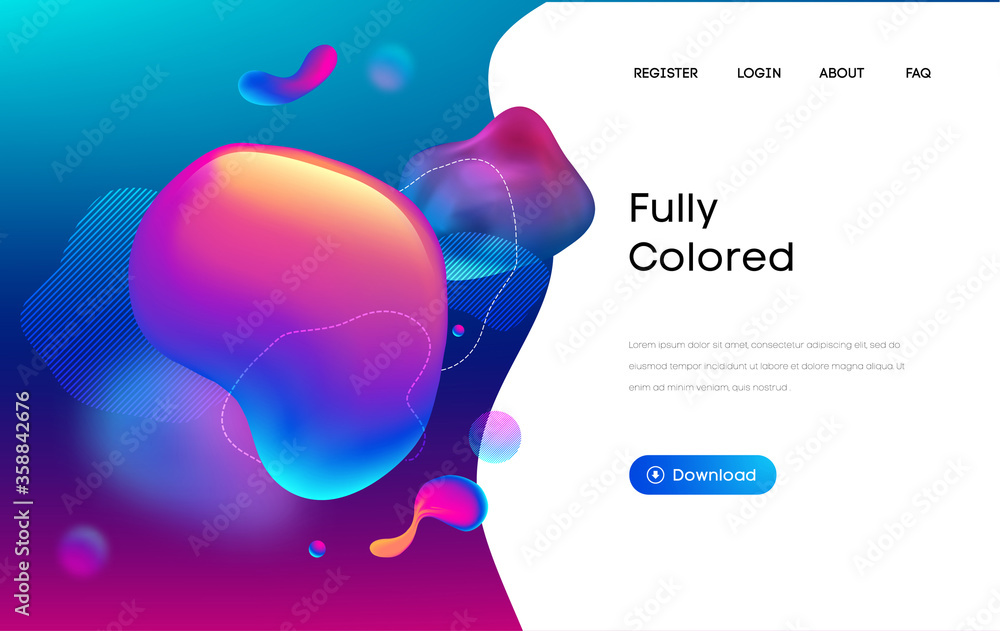 Poster purple liquid background in 3d style. web design liquid color business website template. flow and fl