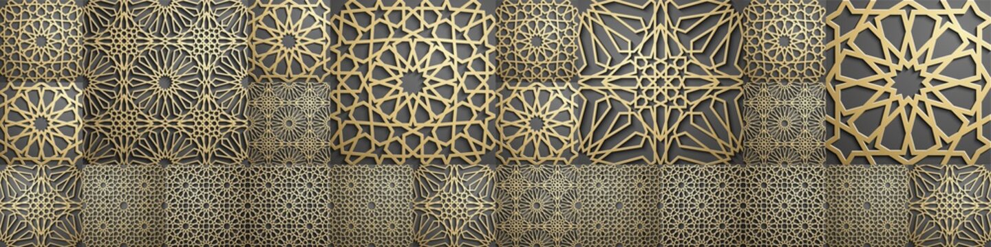Islamic Pattern . Seamless Arabic Geometric Pattern, East Ornament, Indian Ornament, Persian Motif, 3D. Endless Texture Can Be Used For Wallpaper, Pattern Fills, Web Page Background .