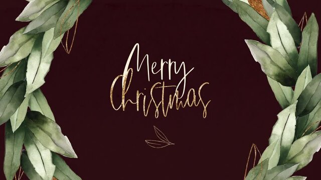 Merry Christmas xmas holiday animation leaf wreath festive gold texture handwritten font dark purple red golden luxurious  