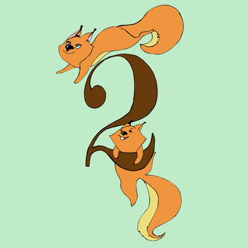 Figures for children. Number two and two squirrels. Fun math