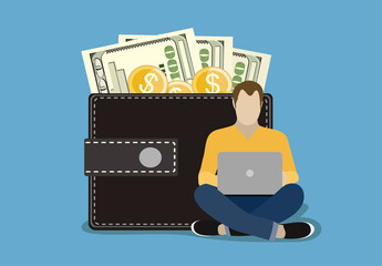 Online income. Blogging, Blogger. Freelance. Creative writing. Copywriter. Content management. Flat illustration vector.