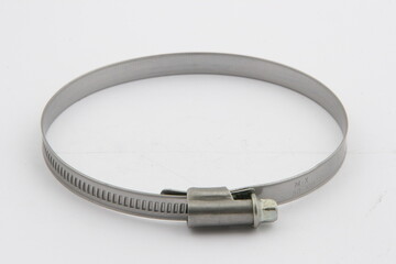 clamp connecting elements (staples) used for fixing and sealing the connection of hoses, pipes and other rigid and flexible pipelines. for business, on a white background, online store