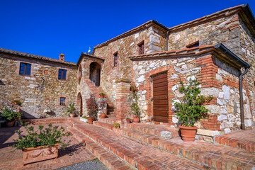Stone farmhouse near Montalcino in the Val d’Orcia, south of Siena, Tuscany, Italy