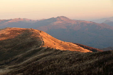 Bieszczady Mountains in the light of the setting sun