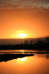 Obraz premium Colorful sunset by the Odra River, Poland.