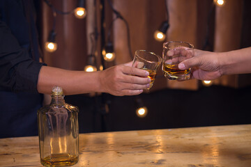 Celebrate whiskey on a friendly party in restaurant