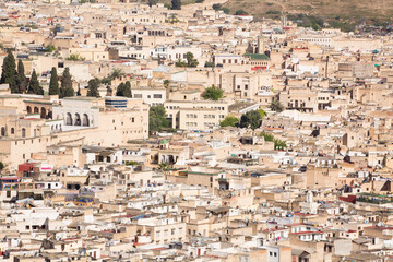 View of homes and buildings in Fez, Morocco
