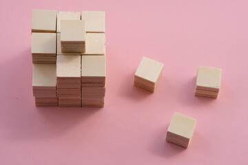 wooden cubes and business graph on the white background