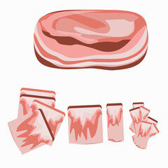 Pork. Fat. Sliced ​​pieces of bacon. Graphic drawing. Cartoon style. Used in web design.