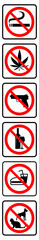 No smoking, no marijuana, no gun, no alcohol, no food and No pets symbols collection- Prohibition signs collection-Vertical