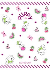 notebook design puppy cute white with berries