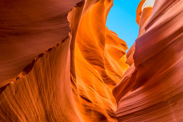 Orange coloured rocks in the slot canyon of lower Antelope Canyon, Page, Arizona