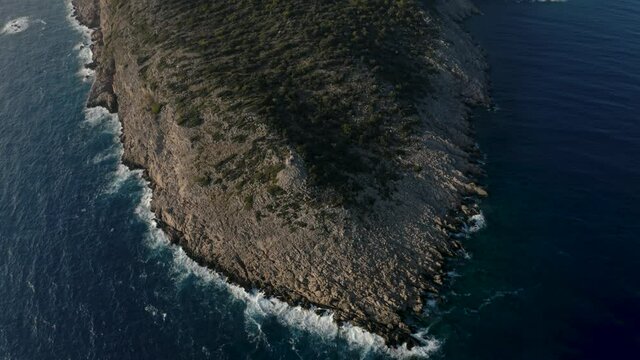 Gelidonya lighthouse from above. Mediterranean sea. Turkey. Drone footage. 4K