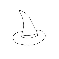 A cute fancy hat of a witch set vector outline illustration isolated object on the white background, clipart useful for halloween party decoration, hand drawn image, cartoon spooky character