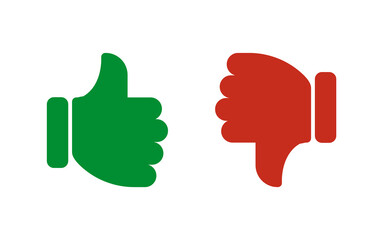Hand icons: like, dislike. Yes. no. Color Red, Green.