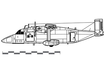 Short C-23 Sherpa. Vector drawing of military transport aircraft. Side view. Image for illustration and infographics.