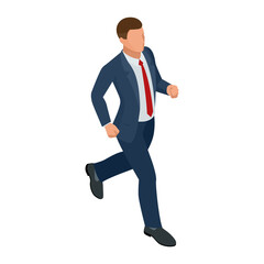 Isometric businessman isolated on write. Creating an office worker character, cartoon people. Business people. Businessman is running