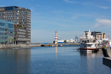 Lighthouse in the port on the Baltic Sea, Malmo, Sweden