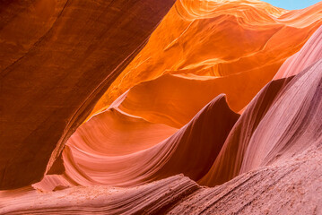 Wave shapes eroded into the high-level walls in lower Antelope Canyon, Page, Arizona