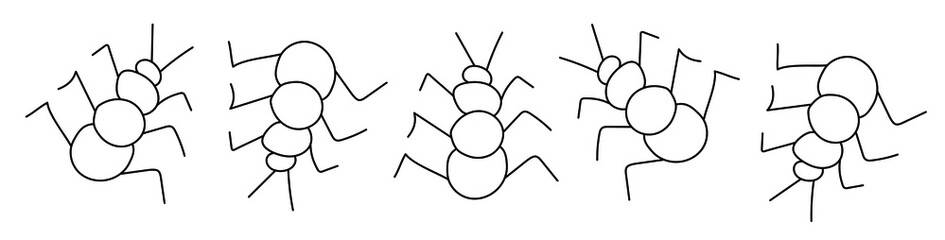 Ant, individual elements with a black outline. Can be used for fabric patterns, packaging, design, print.