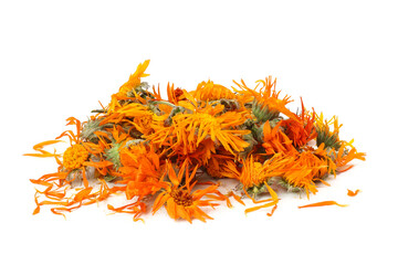 marigold flowers with petals isolated on white background. calendula flower.