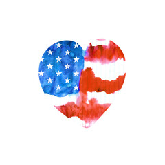 Watercolor American heart. Print for t-shirt design.