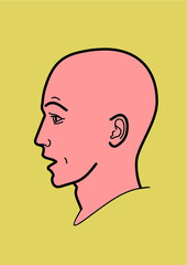 Human head, human emotions - vector illustration, linear design. Profile man.  Emotions surprise, perplexity, question, fright.