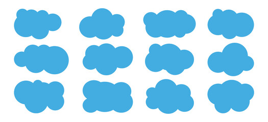 Set of blue clouds on a white background. Flat style. Vector illustration.