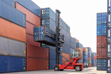 Folk lift car working in container yard for preparing imported or exported products background