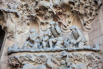 Detail of the Nativity Facade of the Basilica and Expiatory Church of the Holy Family