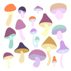 Hand drawn big mushroom set